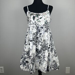 Chaudry KC Babydoll Mini Dress Sz Medium Sequin Pleated Bubble Hem Cottage Boho